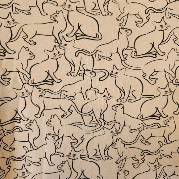 Kitty Cat Print Top Shirt Tan Black Whimsigoth Witchy Halloween Spirit Fairycore - Picture 9 of 15